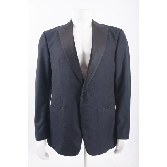 Giorgio Armani Mens Tuxedo Suit Jacket 54 Pants 58 Set Black Blue Honeycomb NWT - Picture 1 of 12